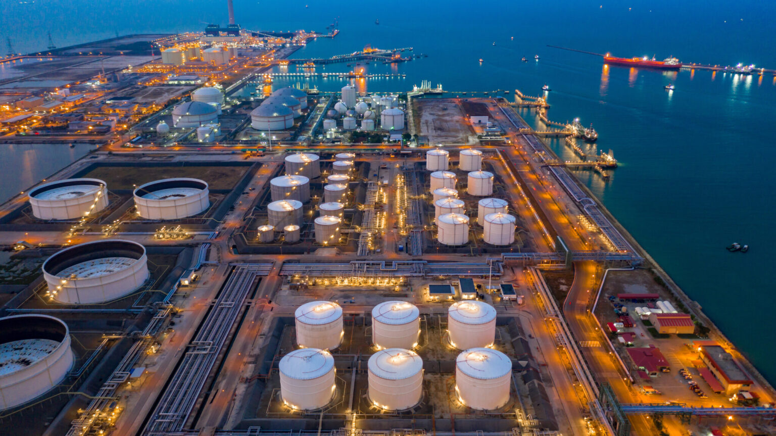 Aerial view oil and gas terminal storage tank farm,Tank farm sto